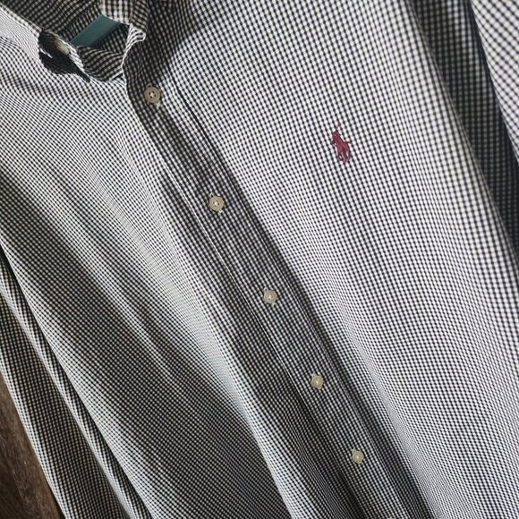 Ralph Lauren Golf Tilden Button Up Long Sleeve Shirt Black & White Check XXL EUC - Picture 3 of 8